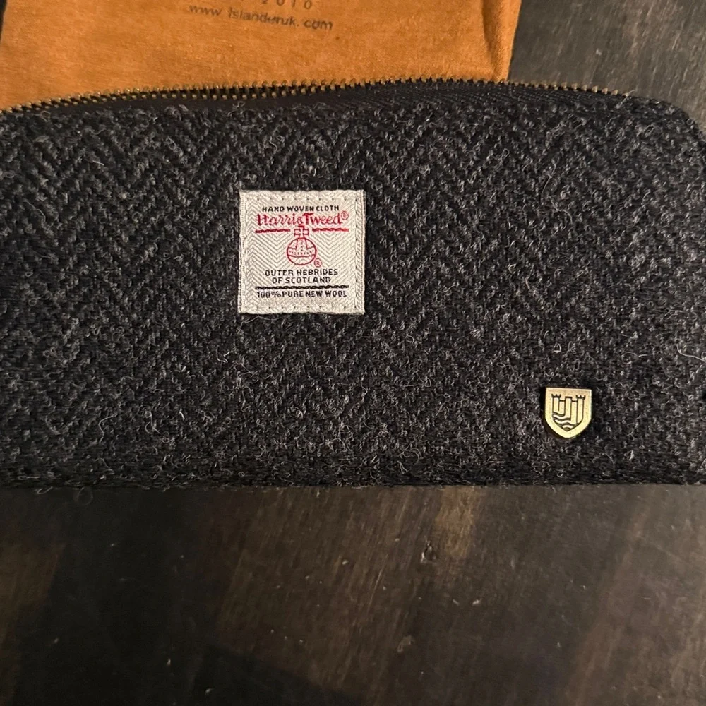 Islander Harris Tweed Charcoal Herringbone Wool Full Zip Wallet